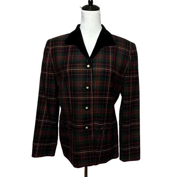 Vintage Pendelton Blazer Womens 10 Wool Black Red Plaid Button Up Career Jacket - Picture 3 of 12